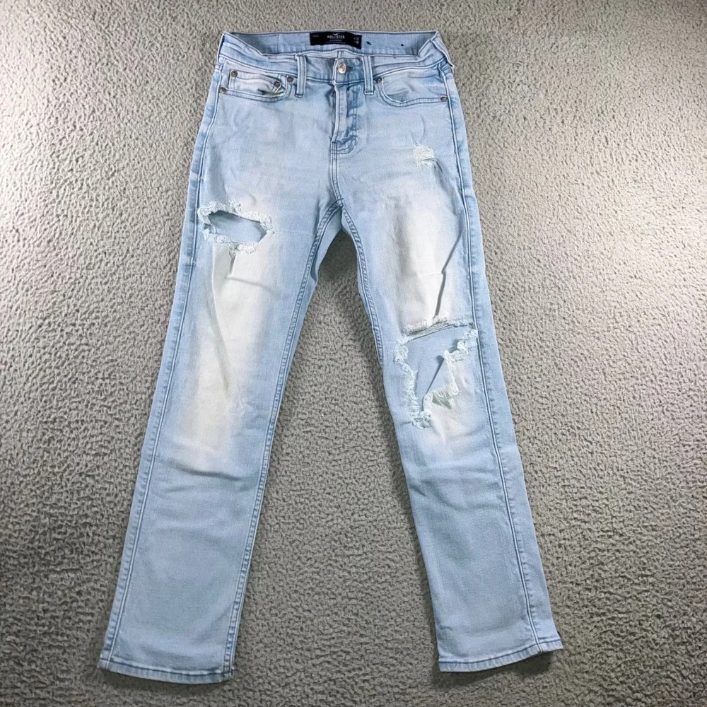 Hollister Slim Straight Jeans Mens 28x30‎ Blue Distressed Grunge Punk Fit 28x27